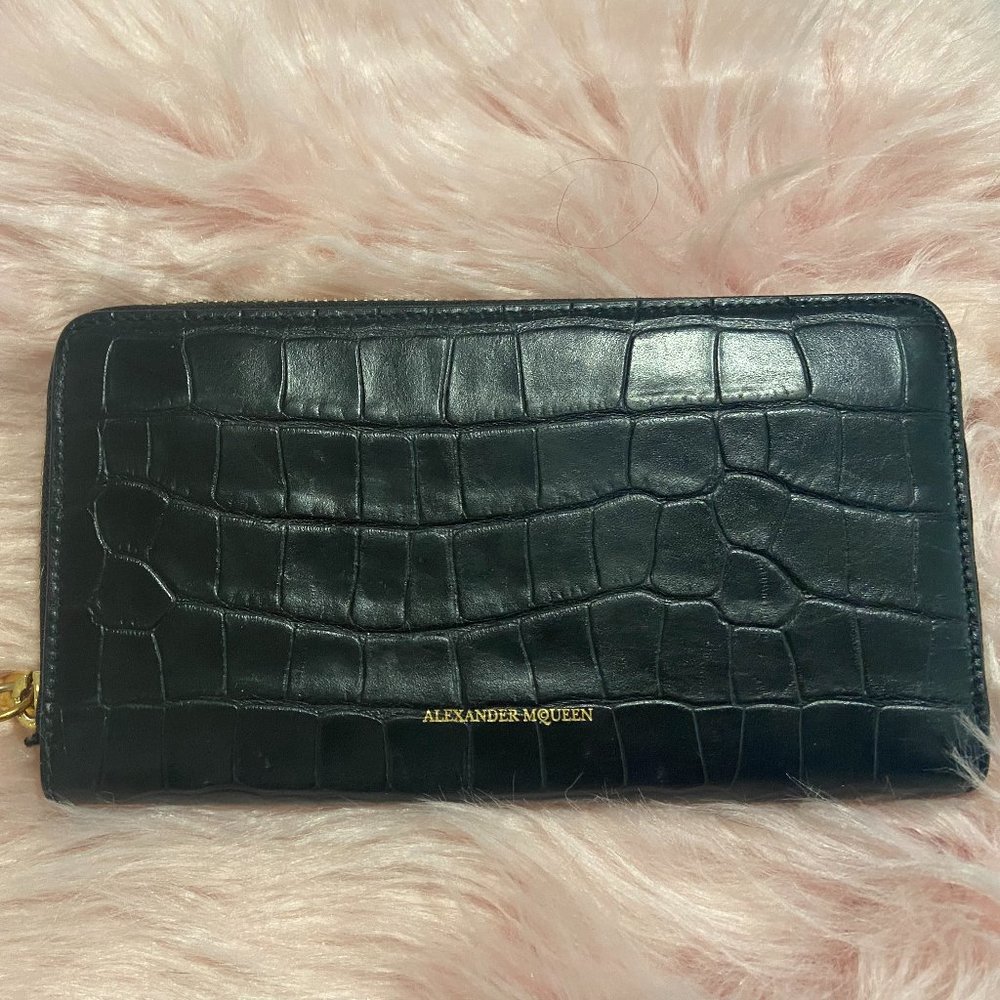 Alexander McQueen Croc Embossed Goatskin Continental Wallet